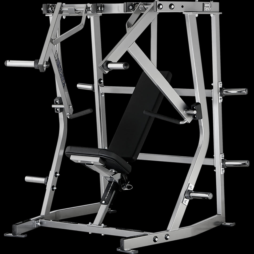 جهاز تمارين الضغط المنحرف من Iso-Lateral من Hammer Strength القابل لتحميل الأوزان باستخدام الألواح / بلاتيني -أسود