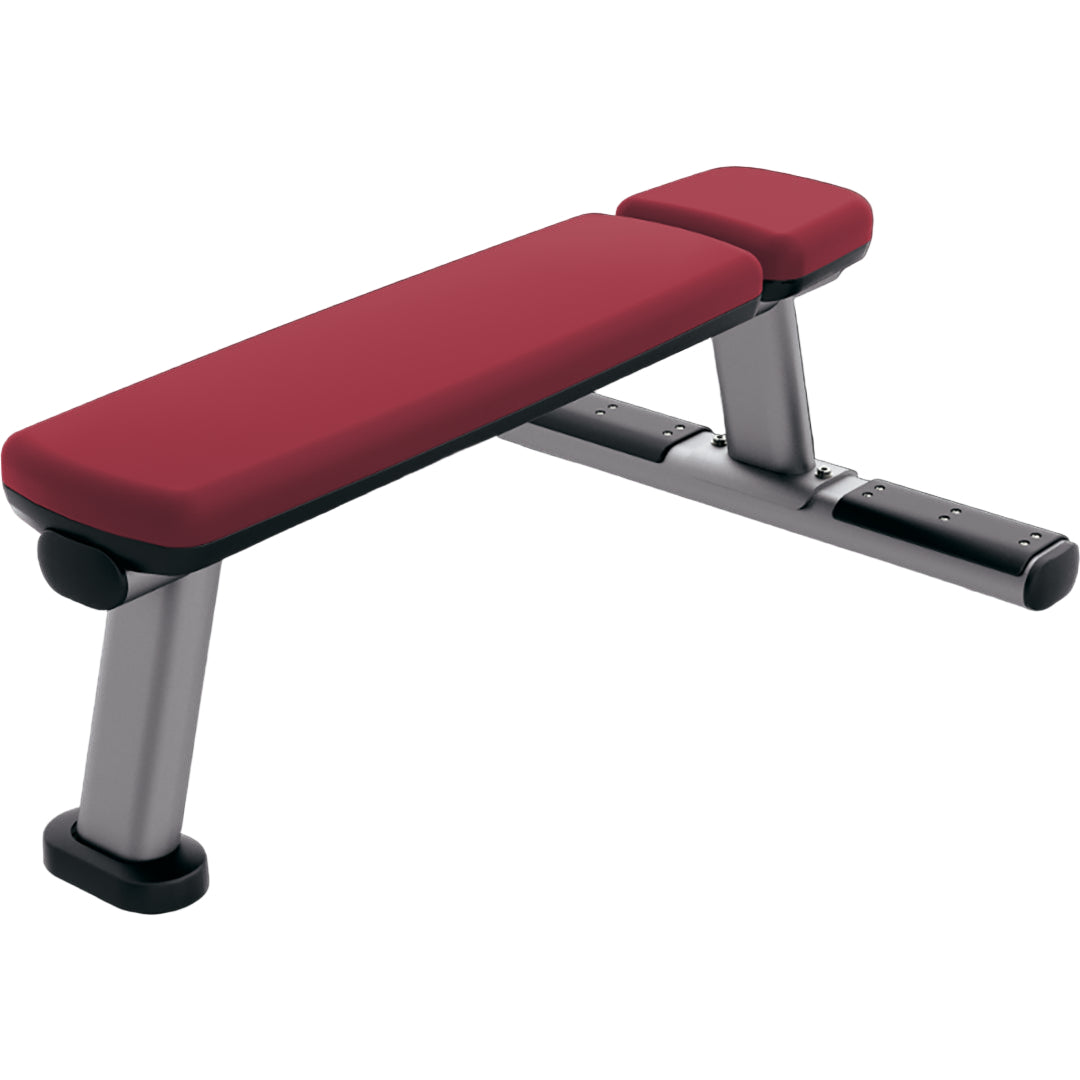 Maroon weight bench with adjustable backrest on a black background
