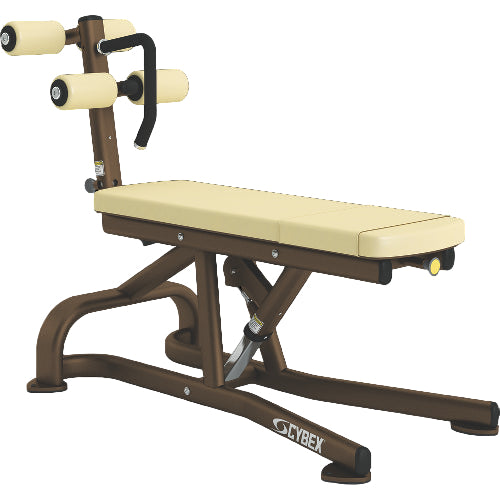 Beige weight bench with brown frame on a white background