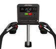 Life Fitness exercise bike console with digital display on a black background