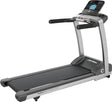 Treadmill with digital display on a white background