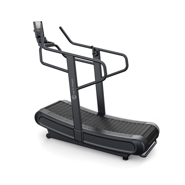 Air runner with curved running surface, side handrails and 5-inch LCD monitor