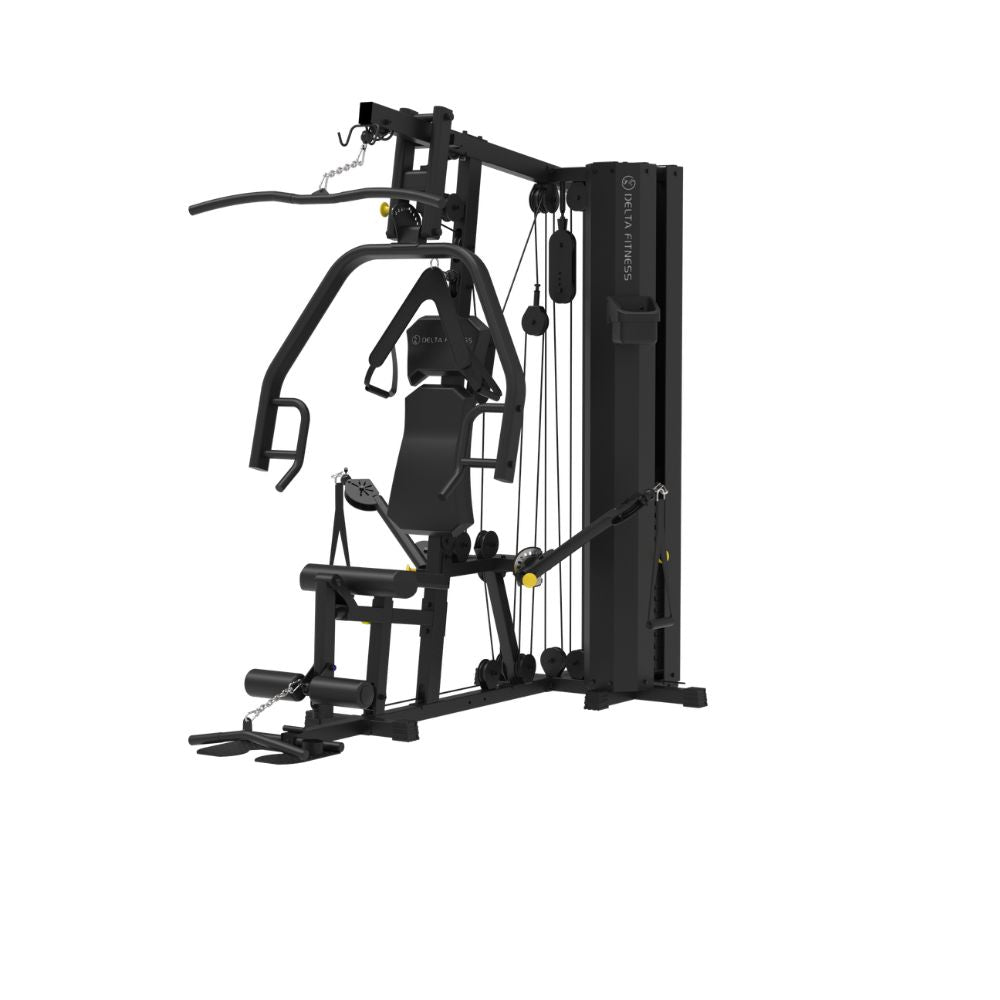 Multi home gym with 80 kg weight stack, multiple exercise stations and cable attachments